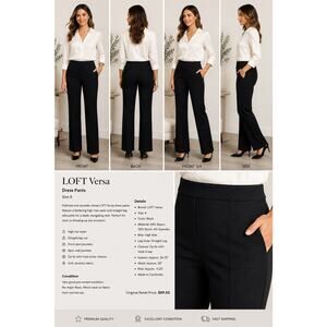 LOFT Versa Black Dress Pants Size 8 High Rise Straight Leg Stretch Work Career